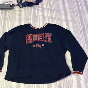 Brooklyn Navy Garage Sweatshirt with Red Accents
